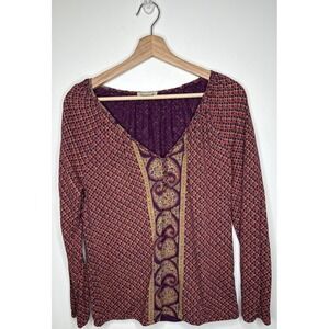 Vintage Lucky Brand Henley Top Women Small Floral Y2K  Boho Fairy Grunge Peasant